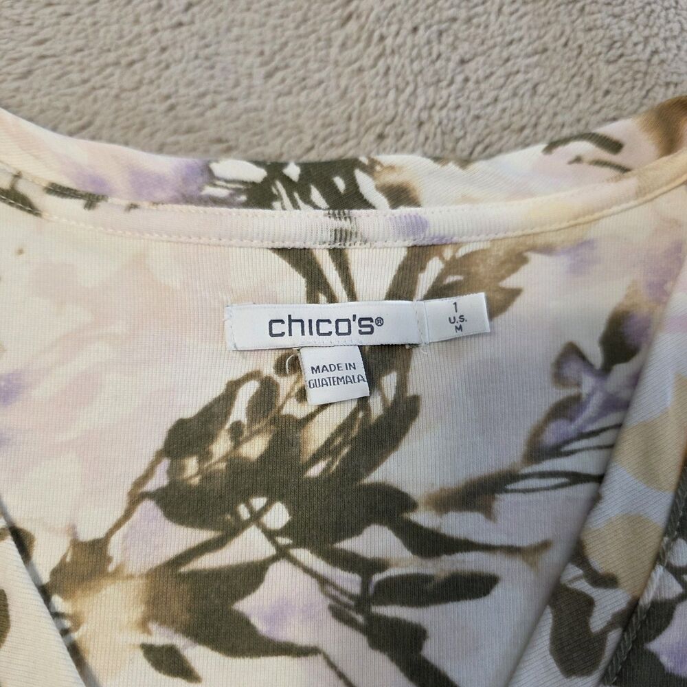 Chicos Watercolor Floral Womens V-Neck Top Blouse Size 1 US 8 Medium Pima Cotton - Picture 2 of 6